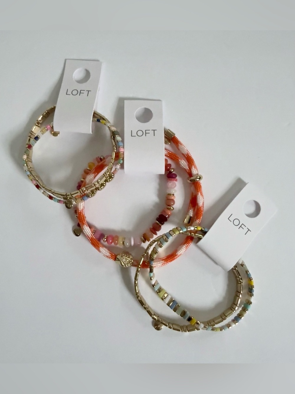 NWT LOFT -Bundle of 3 - Multicolor Beaded Stretch Bracelet Set